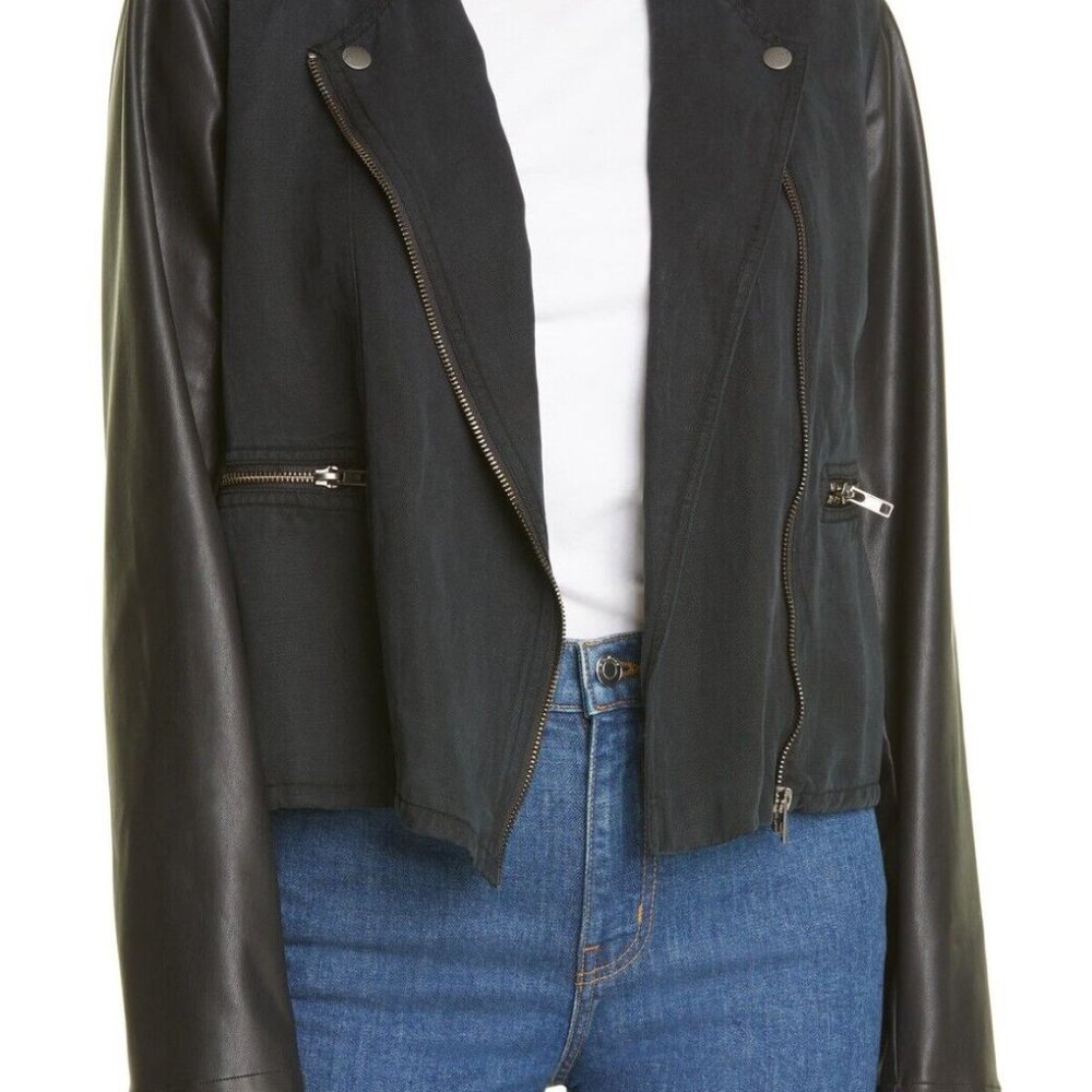 New NWT- RAILS Moto - Black Faux Leather Mix Jacket - Size S